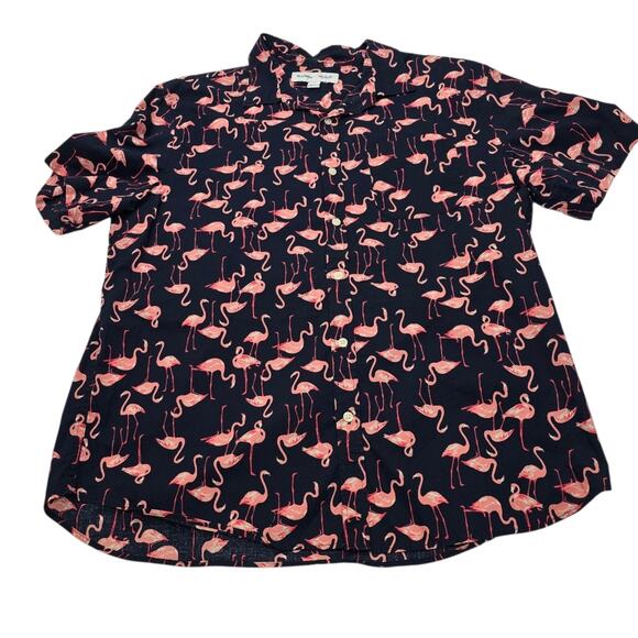 Old Navy Blue Pink Flamingo Print Short Sleeve Bulit In Flex Tropical Unisex XL - Picture 3 of 12